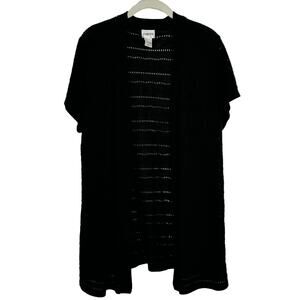 Chico’s Size 3 Black Acrylic Short Sleeve Open Front Cardigan